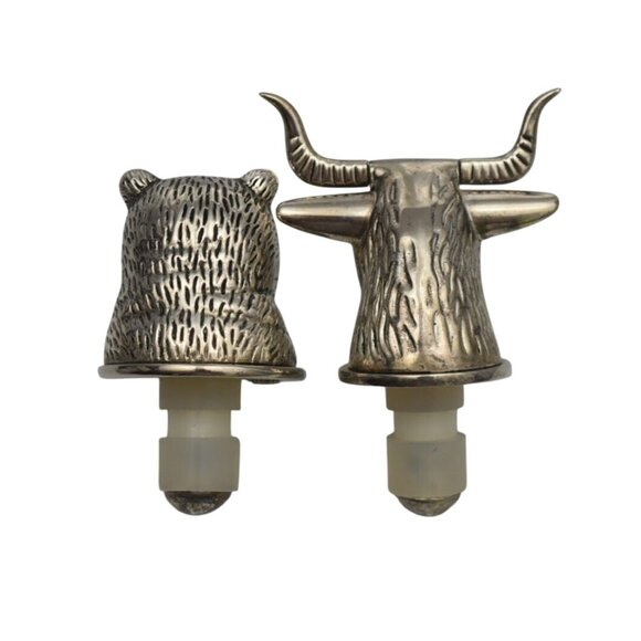 Neiman Marcus Bear Bull Wine Bottle Stoppers Silver Plate - Picture 4 of 4